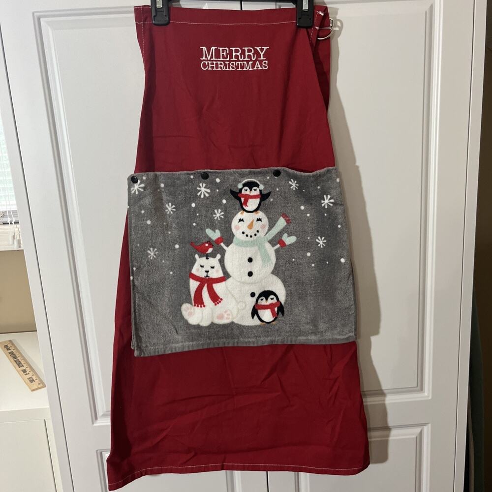 Custom Made Kitchen Apron With Embroidery & Removable Towel Washable Christmas